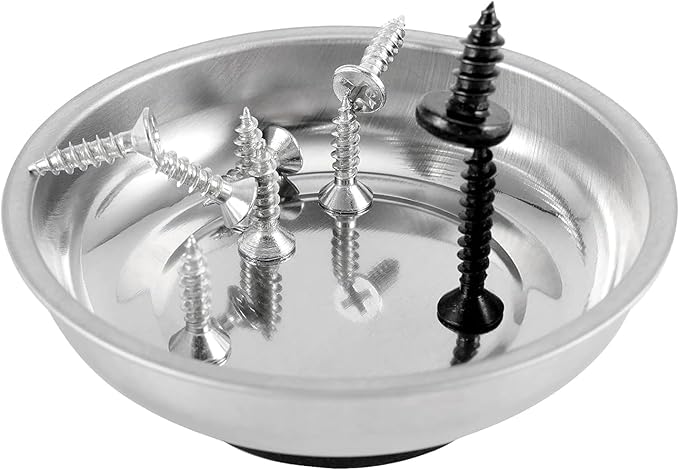 FUNSUEI 15 Packs 3 Inches Magnetic Tray, Stainless Steel Magnetic Bowl, Round Magnetic Parts Tray for Pins, Screws, Bolts, Nuts, Small Parts