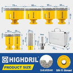 HIGHDRIL Diamond Drill Bits Kit with 5/8-11 for Porcelain Tile Ceramic Marble Brick Concrete Vacuum Brazed Hole Saw(25/35/45/50/65/75mm+20mm Finger Bits)
