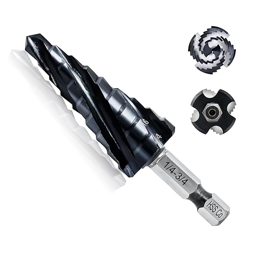 Cobalt Step Drill Bit - 1/4"-3/4" Four Spiral Flute Cobalt Step Drill Bit M35 with Impact Ready Unibit for Stainless Steel Metal Aluminium Copper Wood Plastic