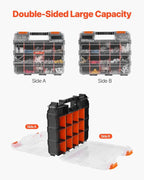 VEVOR Small Parts Organizer, 34-Compartment Double Side Tools Organizer Box with 24 Removable Dividers, PP Hardware Storage Box with Safety Latch & Portable Handle for Nuts, Bolts, Screws, Nails