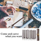 Esamploe 12 Pcs Stone Carving Tool,Tungsten Steel Soapstone Carving Kit,Gravers for Metal with Portable Leather Roll Bag,Hand Engraving Tools for Slate,Wood,Soft Limestone,Lapis Lazuli,Bamboo