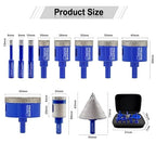 SHDIATOOL Diamond Drill Core Bits Kit Hole Saw Sets Diamond Drilling Mould Guide for Porcelain Tile Marble Ceramic Granite with Hollow EVA Guide Jig 11pcs(6/8/10/20/28/32/35/45/65/25MM/2inch)