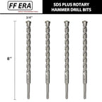 4-Pack SDS Plus 3/4 inch x 8 inch Rotary Hammer Drill Bits, Carbide Tipped for Brick, Stone and Concrete (3/4'' x 8'')