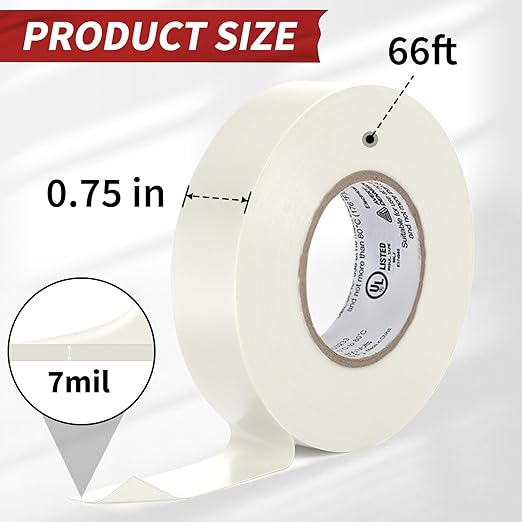 Avery Dennison Electrical Tape, Professional Grade PVC Electric Tape, UL/CSA Listed Insulating Vinyl Tape for Electrical, Repairs, Automotive and Equipment, Pro-36C, ¾ in x 66 ft, White, 1 Roll
