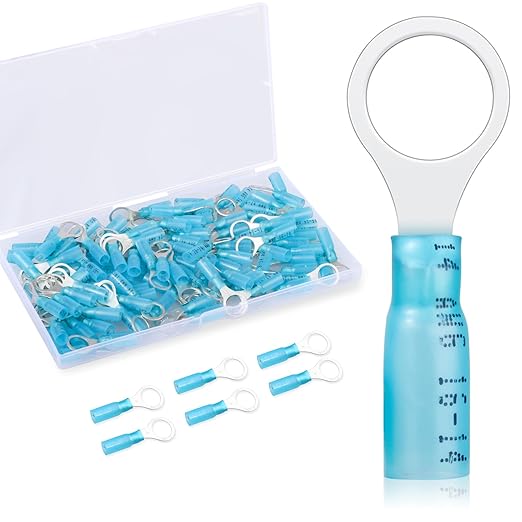 200 Pack Heat Shrink Ring Terminals - 3/8" - Blue 16-14 AWG Marine Grade Heat Shrink Wire Connectors - Tinned Red Copper Eyelet Wire Connectors