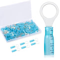 200 Pack Heat Shrink Ring Terminals - 3/8" - Blue 16-14 AWG Marine Grade Heat Shrink Wire Connectors - Tinned Red Copper Eyelet Wire Connectors