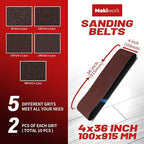 Sanding Belts & PSA Sanding Discs Set - 10 Pack 4x36 Inch Aluminum Oxide Belts (80/120/150/240/400 Grit) and 18 Pack 6-Inch Self-Adhesive Discs (80/100/120/180/240/400 Grit) for Wood, Metal Polishing