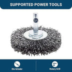 Benchmark Abrasives 1-1/2" Mounted Crimped Wire Wheel for Cleaning deburring on Cast Iron, Steel, Titanium, Nickel, 1/4" Shank for Rotary Tools, Coarse Grit - Carbon Steel