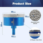 Dry Diamond Core Drill Bit,BRSCHNITT 68mm Diamond Hole Saw Core Drill Bit with Triangle Shank for Porcelain Tile Ceramic Stone Granite Marble