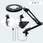12X Magnifying Glass with Light and Stand, Magnifier with Light Hands Free, 2-in-1 & 5 Color Modes LED Lighted, Magnifying Reading Lamp for Craft Hobby Reading Painting Sewing Close Work