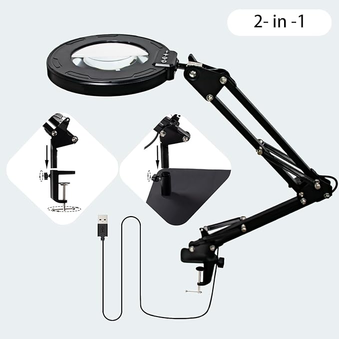 12X Magnifying Glass with Light and Stand, Magnifier with Light Hands Free, 2-in-1 & 5 Color Modes LED Lighted, Magnifying Reading Lamp for Craft Hobby Reading Painting Sewing Close Work