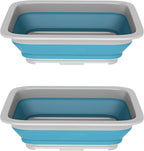 Set of 2 Multipurpose Wash Bins – 10-Liter Basins for Camping, Parties, or Cleaning – Collapsible Bucket Set by Wakeman (Blue)