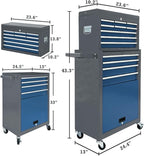 Kirmoasl 13-Drawer Rolling Tool Chest,Large Tool Chest with Wheels,2 in 1 Detachable Tool Chests,Portable Tool Storage,Locking Mechanic Tool Box for Warehouse,Garage (Gray&Blue)