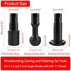 3pcs DIY Wood Carving and Deburring Tools Sphere Rotary Burrs with 5/8"-11 Thread for 4 1/2 and 5" Angle Grinder, Safe Carbon Steel Electric Grinder Bits Accessories for Wood Grinding Reaming Grooving
