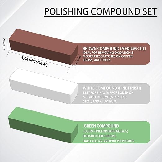 6PCS Buffing Wheels for Drill and 3 PCS Polishing Compounds, Wheel Polishing Kit, Polishing Wheel for Stainless Steel/Aluminum/Chrome/Wood/Jewelry/Plastic/Ceramic/Glass etc