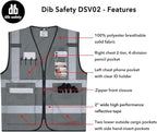 Dib Safety Reflective Vest High Visibility with Pockets and Zipper, Gray M