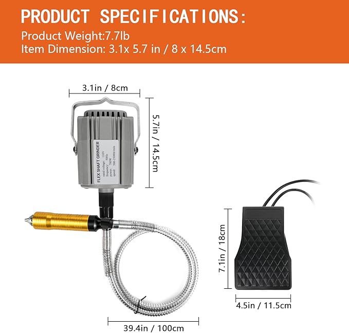 Shaft Grinder 780W Rotary Tool 500-25000RPM Rotary Carver with 0.26" 3-Jaw Chuck & Stepless Speed Foot Pedal Hanging Grinding Machine Accessories for Jewelry Polishing Grinding DIY