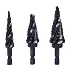 Four Spiral Flute M35 Cobalt Step Drill Bit Set 1/8"-7/8"(3pcs),Impact Ready Four Flute Step Drill Bit, 1/4" Hex Shank Step Bits for Drilling Metal, Stainless Steel, Aluminum, Wood, Plastic