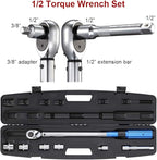 1/2-inch Drive Click Torque Wrench Set Dual-Direction Adjustable 90-tooth Torque Wrench with Buckle（10-160ft.lb / 10-220Nm）