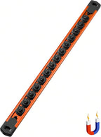 ALOANES 1/4-Inch Drive Magnetic Socket Organizer, Heavy Duty Aluminum Socket Rail Organizer, 360° Swivel Clips Socket Holder Kit for Tool Box, 1/4-Inch Socket Holder x 14 Clips (Orange)