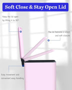 Rubbish Bin with Lid, 10 L, Stainless Steel Bathroom Waste Bin, Small Waste Bin, Pedal Bin, Stainless Steel for Bathroom, Bedroom and Office, Pink