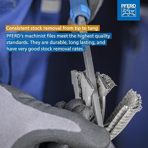PFERD 5-Piece Machinist File Set – 8" Bastard Coarse Cut – with Ergonomic Handles & Plastic Pouch (WRU) – for Universal Roughing & Finishing – Part 16077