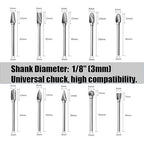 Tungsten Carbide Rotary Burr Set for Dremel, 10PCS Carbide Double Cut Carving Burr Bits with 1/8” Shank Rotary Tool Accessories for Woodworking, Engraving, Drilling, Steel Metal Working