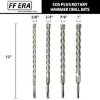 SDS Plus Drill Bits – 4pcs 12 Inch Concrete Masonry SDS Plus Drill Bit Set - Carbide Tipped - Rotary Hammer Drill Bits for Brick, Stone, Concrete (5/8” x 12”, 3/4” x 12”, 7/8” x 12”, 1” x 12”)