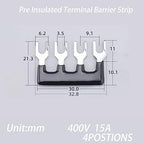 Terminal Block (4 Sets) 4Pcs 4 Positions Dual Row 600V 15A Screw Terminal Strip Blocks with Cover&4Pcs Pre-Insulated Barrier Termina Block Strip& 16Pcs Insulated Fork Wire Connector