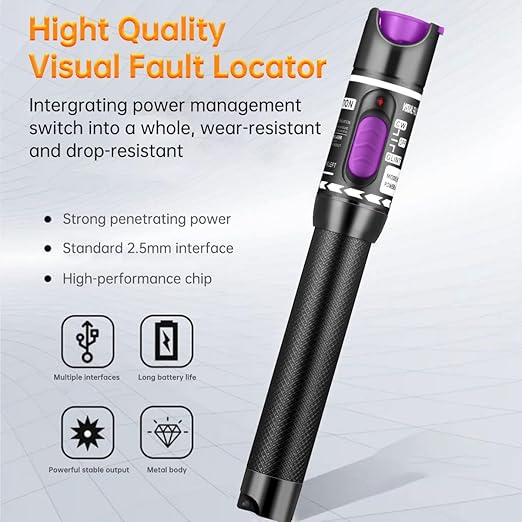 Moocci 3 Pcs Visual Fault Locator Fiber Optic Tester - VFL Fiber Optic Cable Tester Meter with FC to LC Adapter - Tools Kit for FC/SC/ST/LC Connector,Network Cable Test - Green Purple Blue