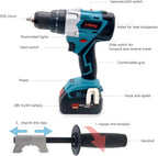 Vikky 20V cordless hammer/drill/drive offers 3 speed variations, powered by brushless motor and drill bit held in place by a heavy duty 1/2" ratchet chuck