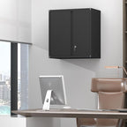 28" H Metal Wall Cabinet, Steel Wall Mount Storage Cabinets with 2 Doors and 1 Adjustable Shelf, Small Wall Cabinet for Kitchen, Garage, Laundry Room, Pantry, Black