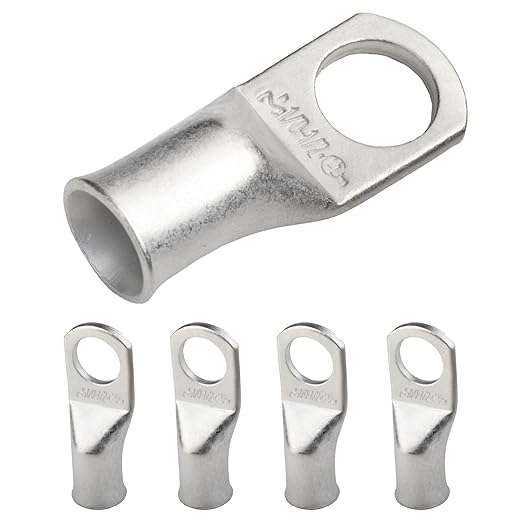SELTERM 5pcs 1/0 AWG 1/2" Stud Tinned Copper Wire Lugs, Battery Cable Ends, Ring Terminals, 0 Gauge Terminal Connectors, UL Marine Grade Electrical Connectors