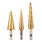 Step Drill Bits, 3PCS (28 Sizes) HSS Step Unibit Drill Bit Set with Automatic Center Punch, Double Cutting Blades, High-Speed Steel, Multiple Hole Stepped Up Bits for DIY Lovers with Case