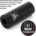 CASOMAN 1/2-Inch Drive x 21mm Deep Impact Socket, 6-Point, Metric, CR-MO