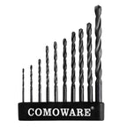 COMOWARE Twist Drill Bit Set- HSS Wood Drill Bit Sets, General Purpose, Black Oxide for Wood Plastic Alloys 10 Pcs