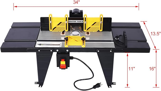 Electric Benchtop Router Table - Universal Benchtop Router Tables Top with Steel Stand, Adjustable Fence, Woodworking Craftsman Tool with Spacious Work Surface, Safety Guard, and Durable Construction
