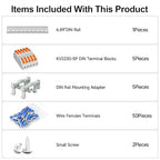 5Pcs DIN Terminal Blocks, 5 Conductor Compact Wire Conductor Splicing Connectors, KV223 Lever Wire Connectors for AWG 28-12, 600V 32A