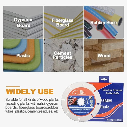 Carbide Multi Wheel,BRSCHNITT 4pcs 5 Inch (125mm) with Arbor 7/8" Tungsten Carbide Cut Off Wheel for Wood,Laminate,Gypsum Board,Plastic for Angle Grinder Cutting Disc