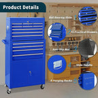 13-Drawer Tool Chest with Double Door and Wheels, Large Detachable Tool Box with Sliding Drawers, Mechanic Toolbox Storage Cabinets, Metal Tool Cart for Garage Workshop (Blue)