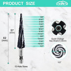 Cobalt Step Drill Bit - 1/8"-1/2" Four Spiral Flute Cobalt Step Drill Bit M35 with Impact Ready Unibit for Stainless Steel Metal Aluminium Copper Wood Plastic
