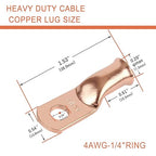 RIOCAN 10pcs 4 AWG-1/4”(M6) Ring Terminals 4 Gauge Battery Lugs Battery Cable Ends Heavy Duty Wire Lugs Battery Cable Connector Copper Lugs Battery Terminal Connectors