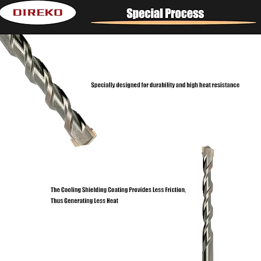 Generic Direko 10 Piece Carbide-Tipped SDS-Plus Rotary Hammer Drill Bit Set Length 6"",Twist Drill 1/4"",for Masonry，Concrete,Brick Granite etc.