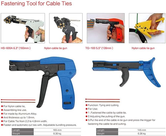 Cable Wire Tie Gun With Cable Ties, Professional Fastening Cable Install and Cut Plastic Nylon Ties Tool