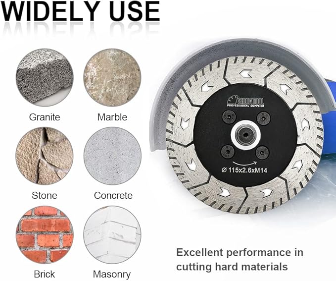 SHDIATOOL 5-Inch Diamond Cutting Disc, Granite Turbo Cutting Wheel, Saw Blades Two-in-One Design Cut Grind Sharpen Marble Concrete and Bricks