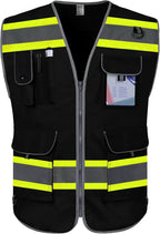 TCCFCCT Work Vest for Men Women 9 Pockets High Visibility Safety Vest with Fluorescent Yellow Extend Edge, Hi Vis Reflective Vest for Workers, Surveyors, Meets ANSI/ISEA, (DB-Black, 4X-Large)