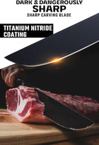 Dalstrong Carving Knife & Fork Set - 9" Blade - Shadow Black Series - Black Titanium Nitride Coated - High Carbon - 7CR17MOV-X Vacuum Treated Steel - Carving Set - BBQ Knife - Sheath - NSF Certified