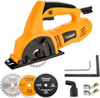 Hoteche 3-3/8-Inch Mini Circular Saw 5A Multifunctional Portable Saw with 3pcs Blades for Metal, Wood and Tile Cutting