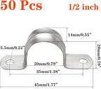 50 Pcs 1/2inch Rigid Pipe Strap,Two Hole Stainless Steel Strap U Bracket, Widened Tube Strap Tension Clip Assortment Kit Heavy Duty Pipe Clamp（20mm）