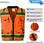 SKSAFETY 12 Pockets Professional level Safety Vest, Class 2 High Visibility Vest, ANSI/ISEA